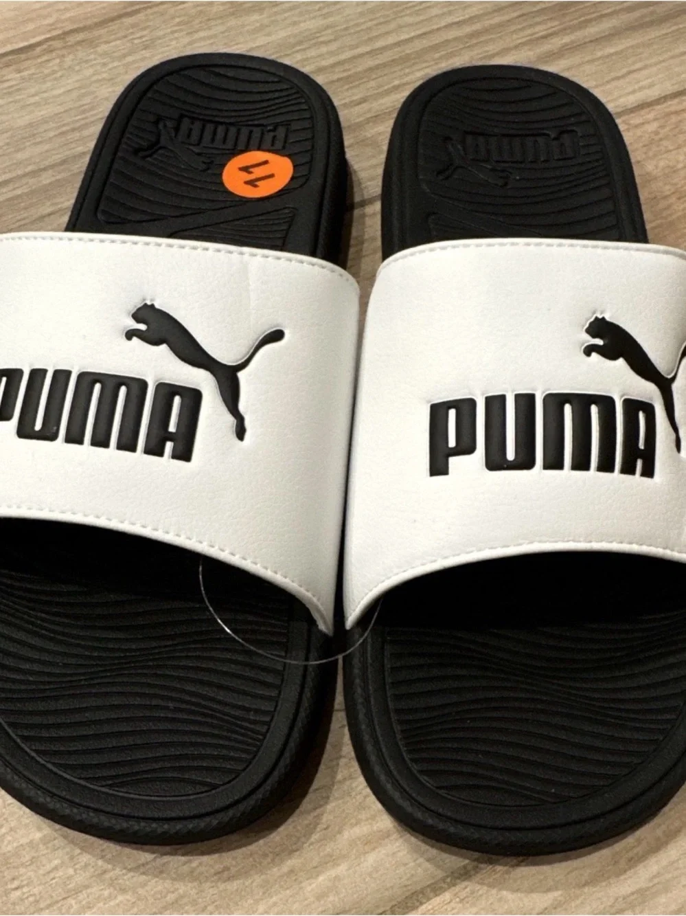 PUMA Cool Cat 2.0 Slide Sandals White/Black Logo Slip-On Men US 11